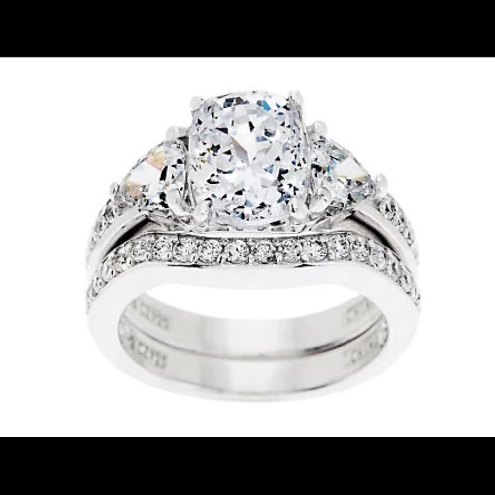 Diamonique 100 facet, platinum clad over Sterling Silver, 2.95 ctw bridal set